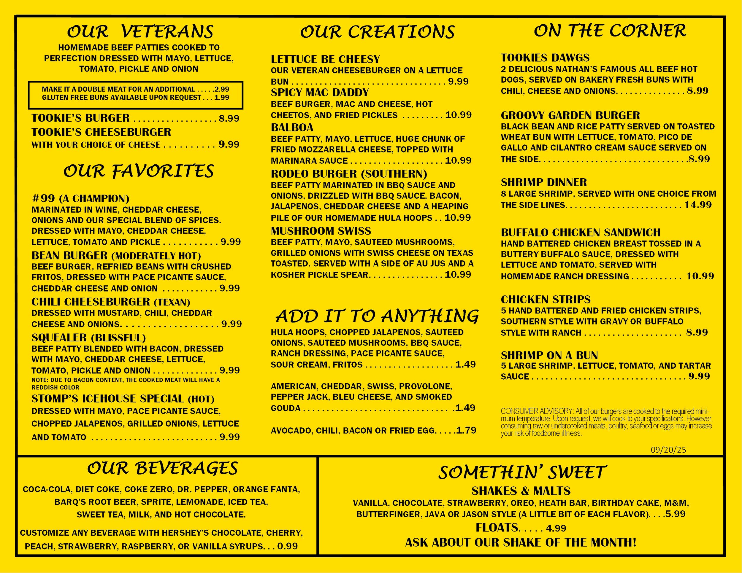 Tookies Burgers Menu Page 2